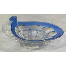 Beautiful Vintage Painted Blue and Yellow Painted Candy Dish