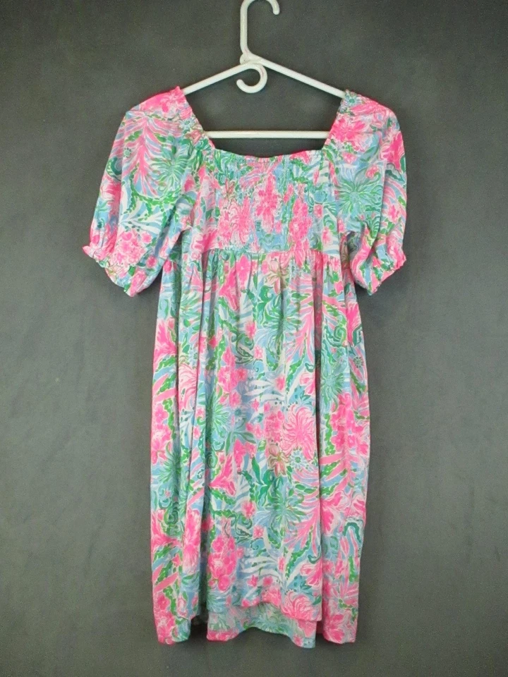 Vestido Lilly Pulitzer Niñas XL Mini Delaney Leaf It Wild Manga Abullonada Nuevo Foto 4 de 4