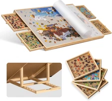1000-Pc Tilting Puzzle Board with 4 Drawers & Cover, Adjustable Jigsaw Puzzle Ta