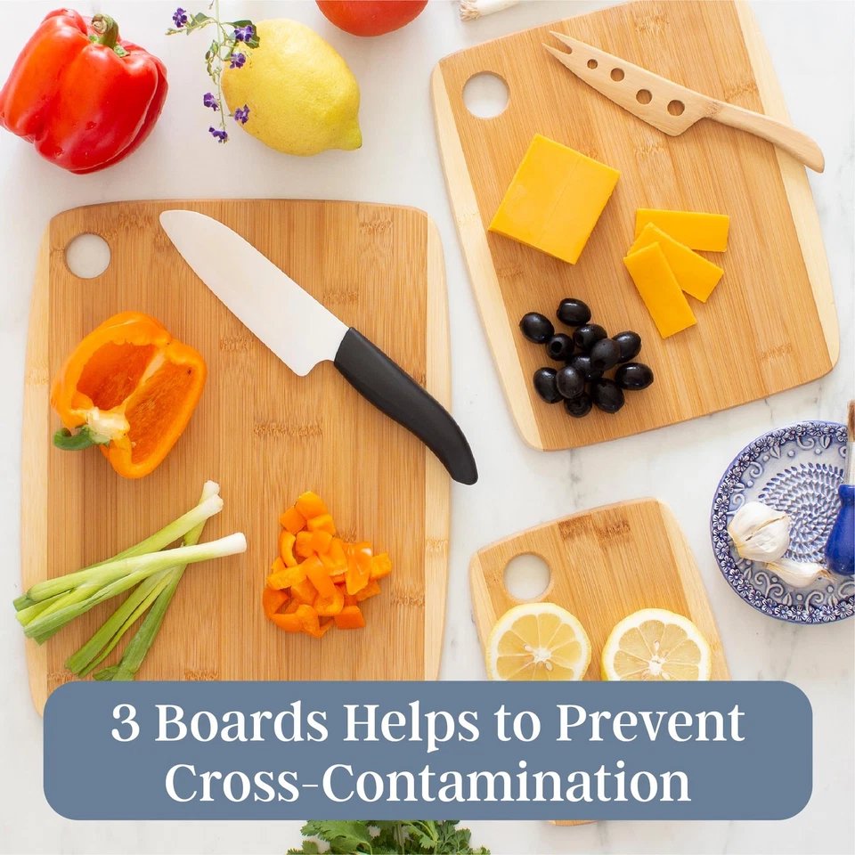 3 件双色竹制切割板套装 – 可逆厨房板适用于 Cho... — 第 3/4 张图片