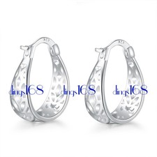 Women's Genuine 925 Sterling Silver See-through 22 18mm Small Hoop Earrings H1U