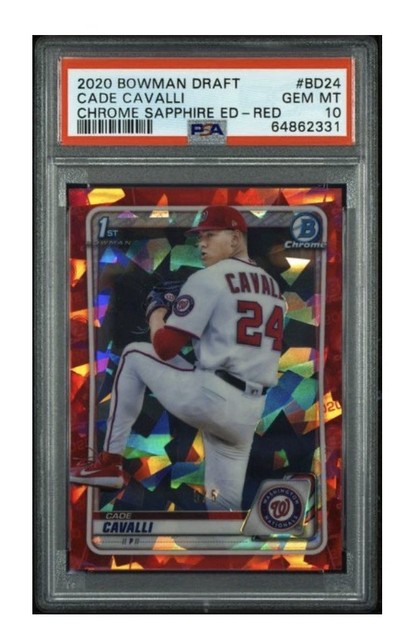 2020 Bowman Chrome Draft Sapphire - Cade Cavalli #BD-24 (RC) Red /5 PSA 10 Rare