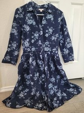 Gap Navy Blue Button Down Collard Floral 100% cotton Dress Women's Size XS