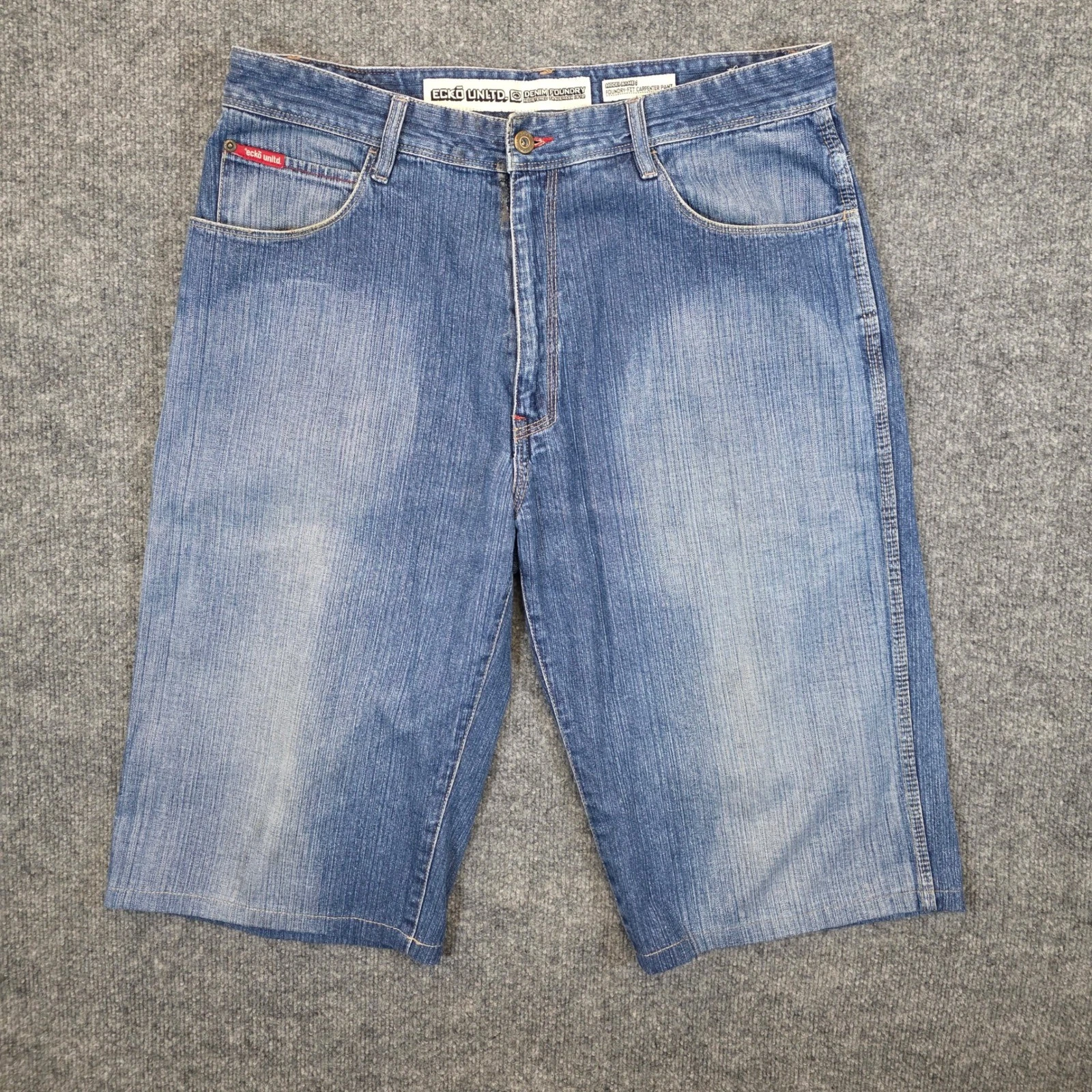Ecko Unltd Denim Foundry Fit Carpenter Shorts Mens 36 Blue Y2K Baggy Hip Hop Y2K