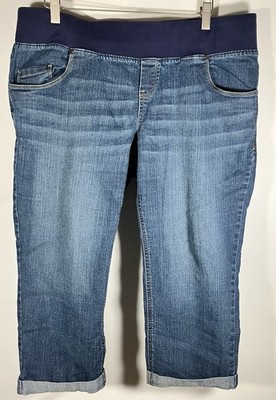Great Expectations Maternity Blue Jeans Capri Lg 12-14 38-46 Elastic Waist Cuffs