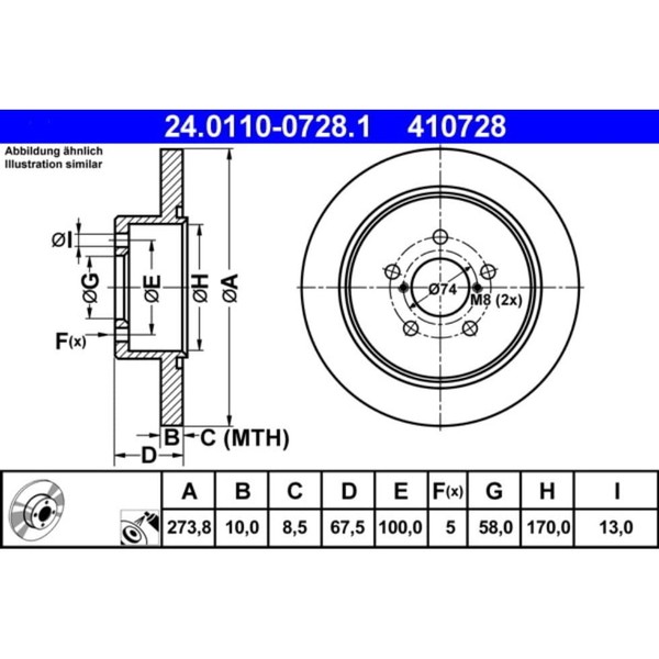 Bremsscheibe ATE 24.0110-0728.1 (2 Stk.)-image
