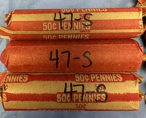 1947-S Lincoln Cent Roll - Good Dates - Average Circulated  (50 coins)