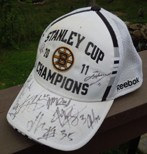 Autographed 9 Times 2011 Boston Bruins NHL Stanley Cup Champions Cap Hat