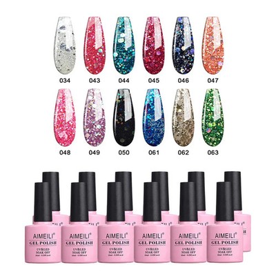 AIMEILI Soak Off UV LED Glitter Gel Nagellack Mehrfarbig/Mix Farbe/Kombi