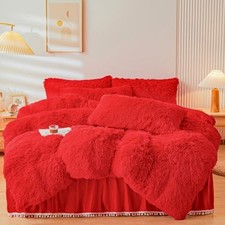 Fluffy red Faux Fur Comforter Cover Set  Fluffy Fuzzy Plush red Bedding Twin Red