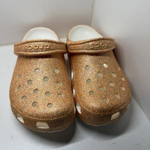 Crocs Orange Glitter Clogs/Shoes Men's 6/Women's 8 Ankle Strap