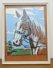 Vintage Horse Paint By Numbers Artwork Set Of 2 In Distressed White Frames Rusti