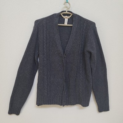 Dockers Mens Cardigan Sweater Large Gray V Neck Button Front Cable Knit Detail