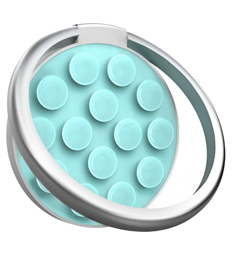 New Silicone Suction Cup Phone Mount Stand Light Blue Zinc Alloy Ring