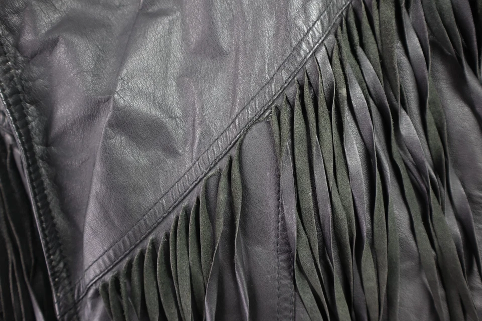 Abrigo Chaqueta Chia US Mujer’s M Cuero Negro Flecos Bomber Motocicleta Forrada Foto 4 de 4