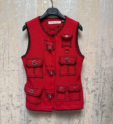 Vintage Michael Simon New York Knit Vest Size 1 Red Black Novelty Pockets 1991