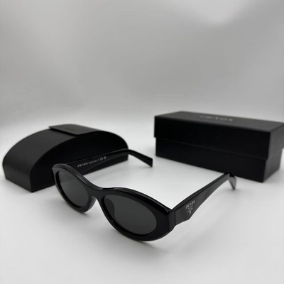 #ad PRADA SPR26Z Black Sunglasses Polished Black Gray Tint Silver Logo $92.00