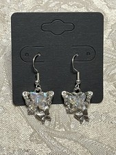 Vintage Bohemian Festival Glamour Silver Double Butterfly Drop Dangle Earrings