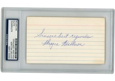 Wayne Millner Autographed Washington Redskins Index Card Insc. Slab PSA 54886