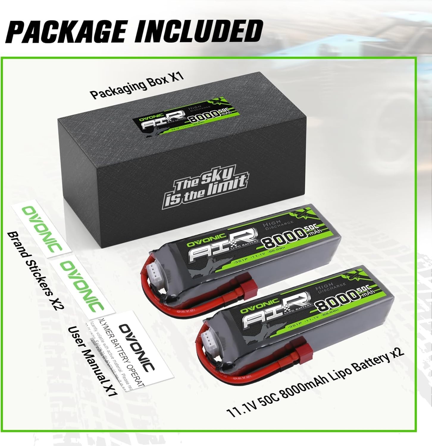 2X Ovonic 11.1V 50C 8000mAh 3S Lipo Battery T for 1/10 RC Car Monster Truck Heli