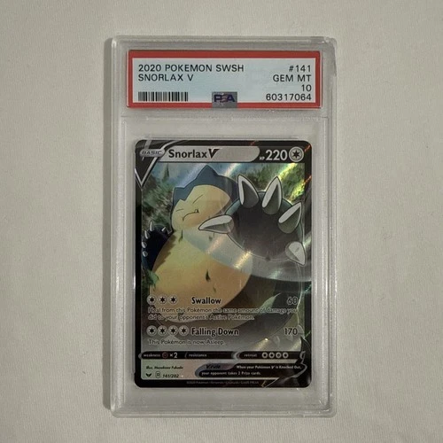 PSA 10 GEM SNORLAX V 141 2020 ULTRA RARE FULL ART