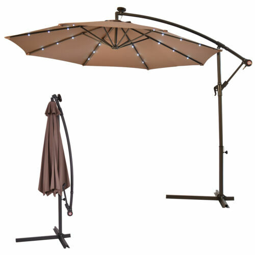 11' red patio umbrella Crestlive Products 11 ft. x 11 ft. Cantilever Patio Umbrella w/ Solar  Lights in Red Double Top Outdoor Umbrella with 350 lb. Pull Rod Base
