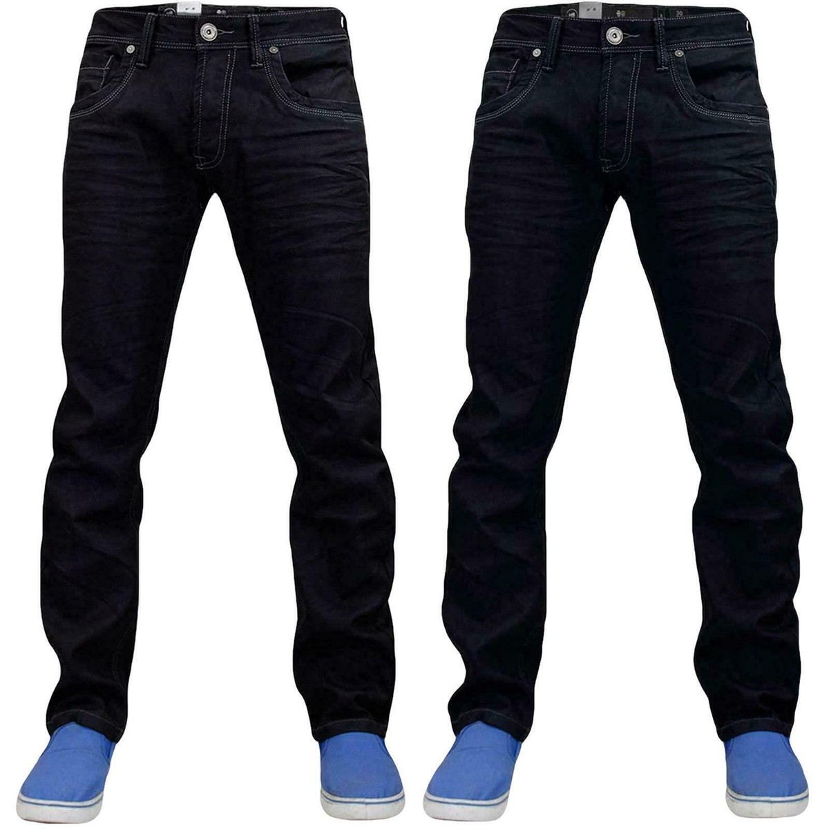 Mens Crosshatch Jeans Regular Fit Denim Stretch Curved Cut Casual - Main Image