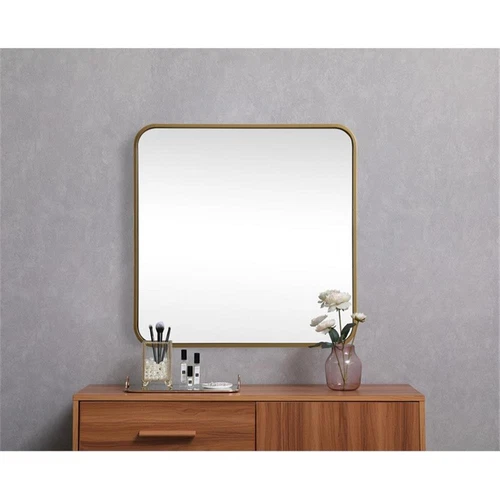 Elegant Decor Evermore 24x24" Soft Corner Square Metal Mirror in Brass - Picture 2 of 7