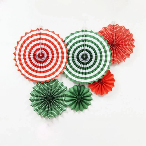 6 Pcs Christmas PAPER FANS Xmas DECORATION Balloons HANGING BALLOONS BIRTHDAY - Picture 2 of 2