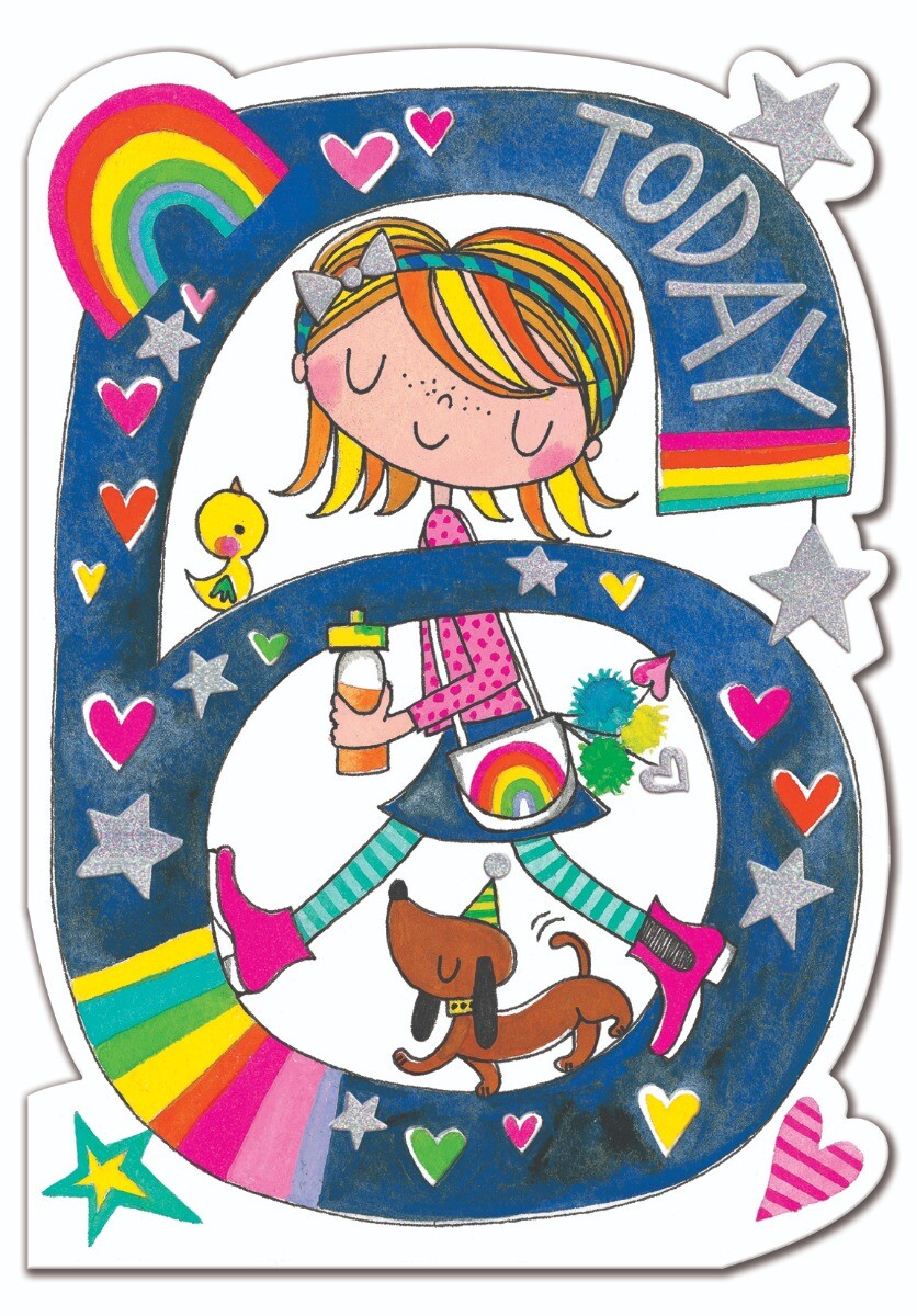 Rainbow Girl Happy 6th Birthday Card – Children's Greeting Card Made in the UK