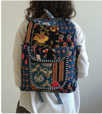 Blue Quilted Patchwork Backpack Cotton Indian Laptop Bag Bohemian Reversible Bag