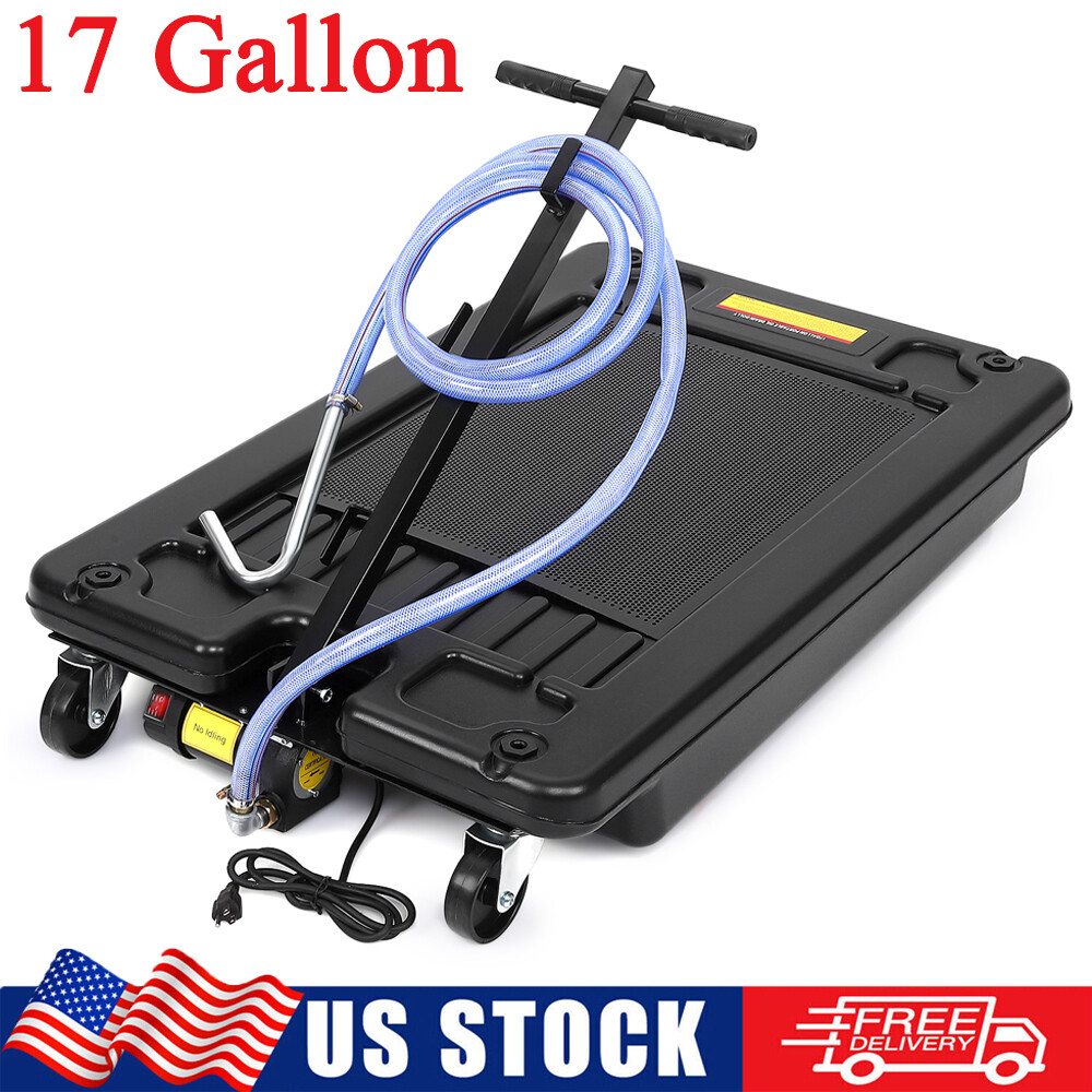 17 Gal Low Profile Oil Drain Pan Oil Change Pan w/ 110V Electric Pump 7.2FT Hose