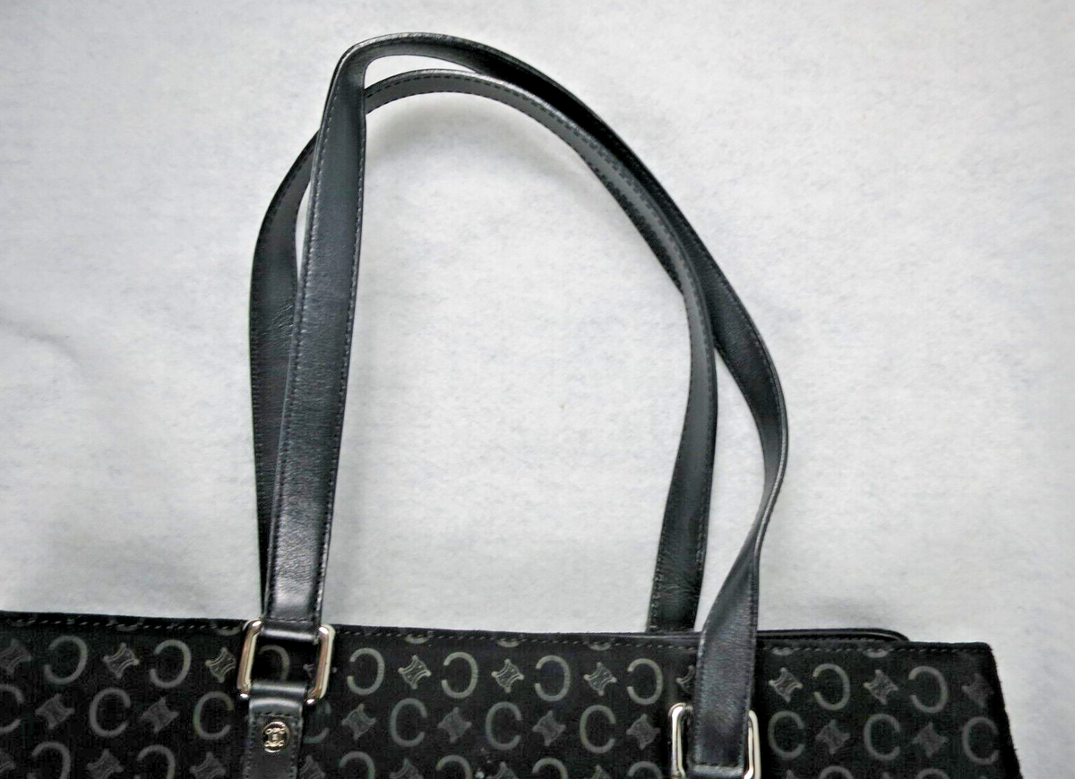 Authentic Celine Macadam C Logo Embossed Black Suede Tote Bag Dust 