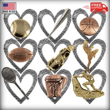 I love Sports Sports with Heart Lapel Pin Brooch, Made in USA