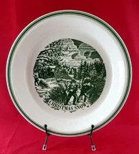Vintage Currier & Ives Replica "Christmas Snow" 10" Green Pie Plate