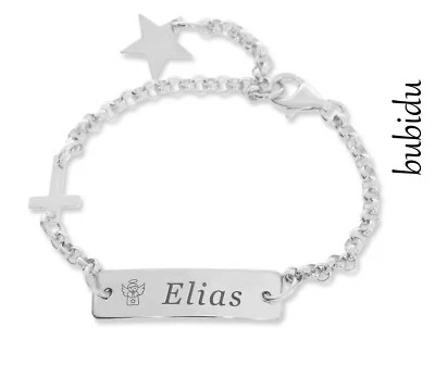GALWANI Taufarmband ID Armband 925 Sterling Silber Gravur Armband Engel Kreuz Stern Name