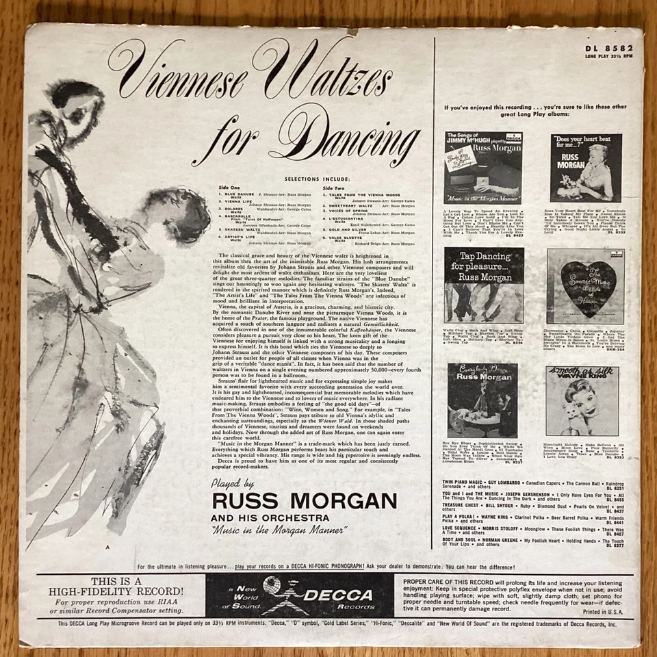 Russ Morgan & His Orchestra “Viennese Waltzes For Dancing” 33 1/3 rpm LP, DL8582 - Image 2 of 4