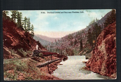 1913 FLORISTON, CA *  SOUTHERN PACIFIC OVERLAND LIMITED PASSING DAM * POSTED