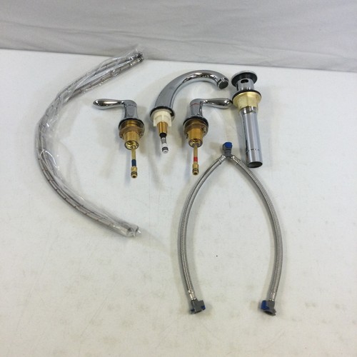 Hosslly Chrome Widespread 3 Hole Stainless Steel Pop Up Bathroom Sink