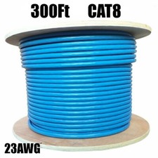 300FT CAT8 40Gbps Network LAN Ethernet S/FTP Cable Solid Wire Bulk 23AWG Blue