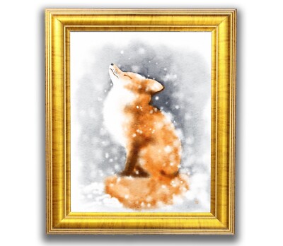 Personalised Cute Fox in a Snow Christmas Gift Painting Print