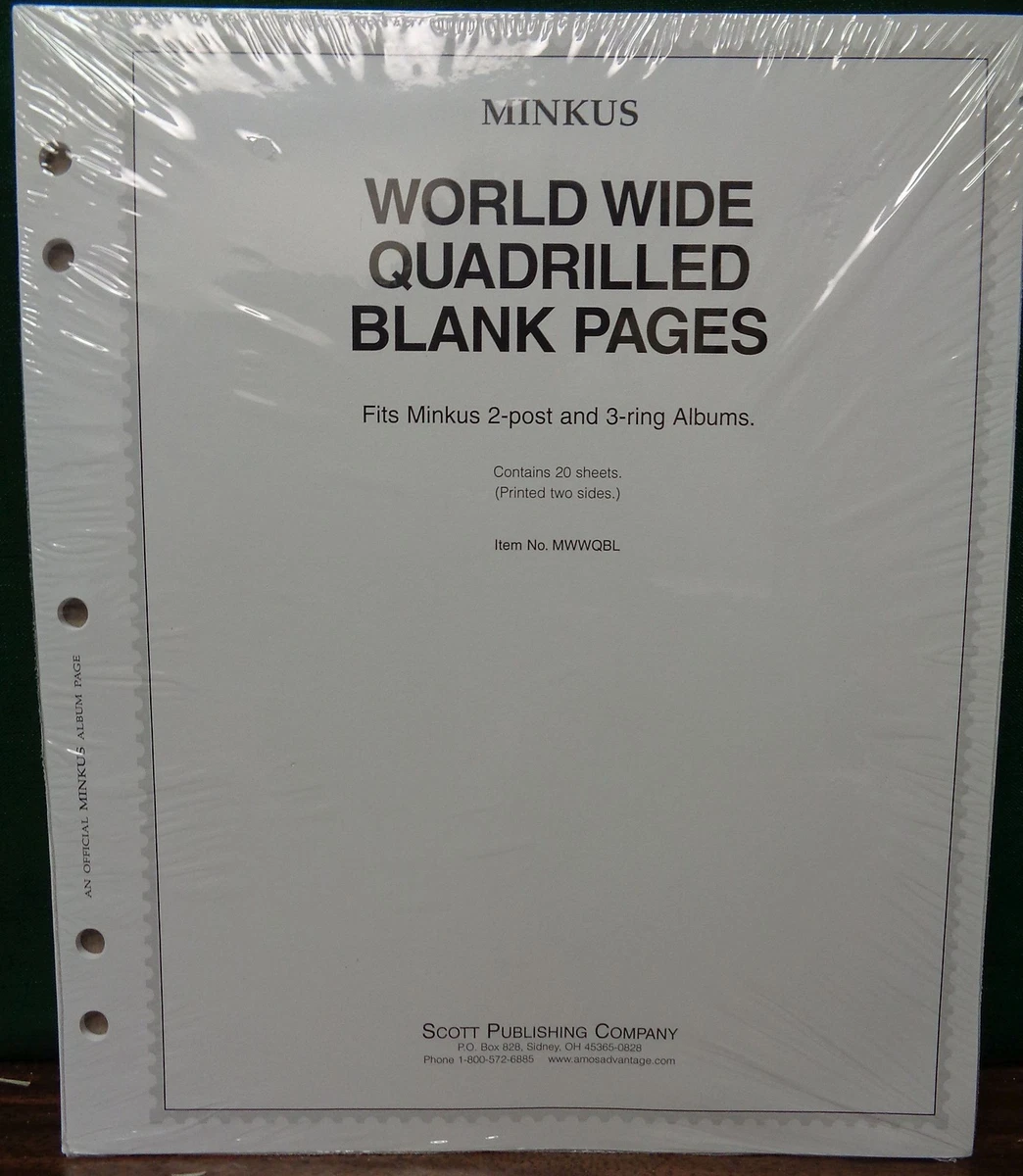 MINKUS BLANK Quadrilled Stamp Album pages MWWQBL 5 hole Master Supreme Global 20