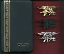 One US Navy SEAL Badge set of three Tridents in Case US Made Genuine