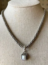 Silpada 925 sterling silver popcorn chain button pearl pendant Necklace