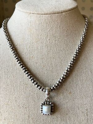 Silpada 925 sterling silver popcorn chain button pearl pendant Necklace