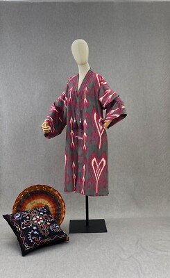 Uzbek ikat chapan,cotton kaftan cape,boho ikat dress,ethnic abaya,cover kimono