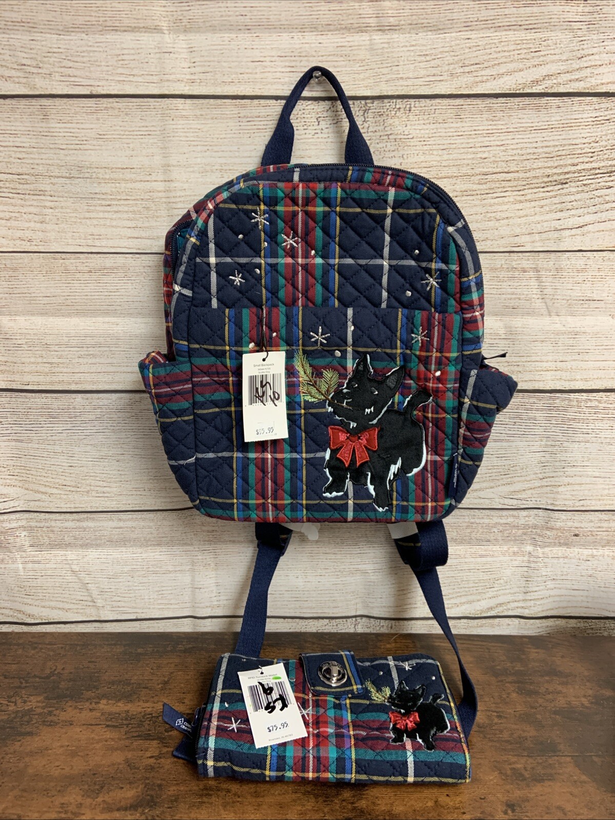 Vera Bradley Scottie Dog Small Backpack and RFID Turnlock Wa