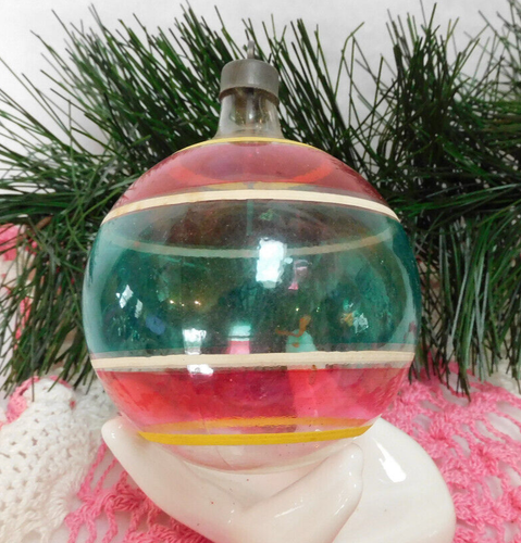 Vintage WWII Era Shiny Brite ? -Stirped Unsilvered Christmas Ornament V. Pretty