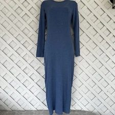 Jumping Joy Ribbed Long Sweater Dress Long Sleeve Back Slit Blue Sz Médium