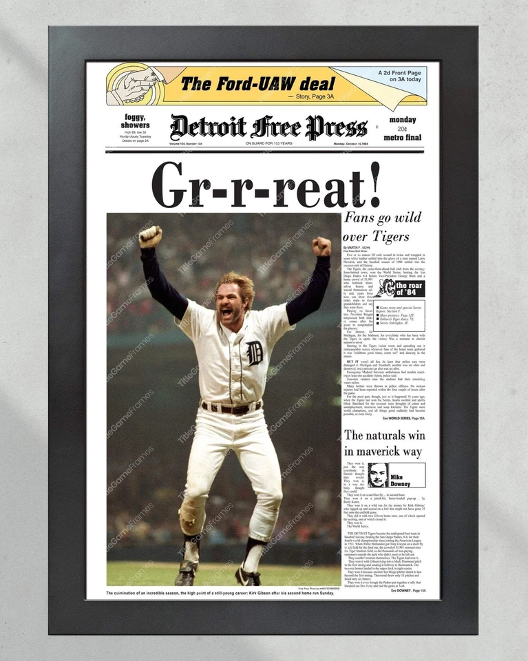 Detroit Tigers Serie Mundial 1984 enmarcado periódico impresión de portada Kirk Gibson Foto 2 de 4